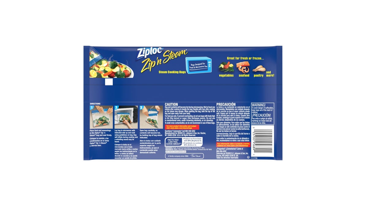 Ziploc Zip'n Steam Cooking Bags, Steam, Large, Shop