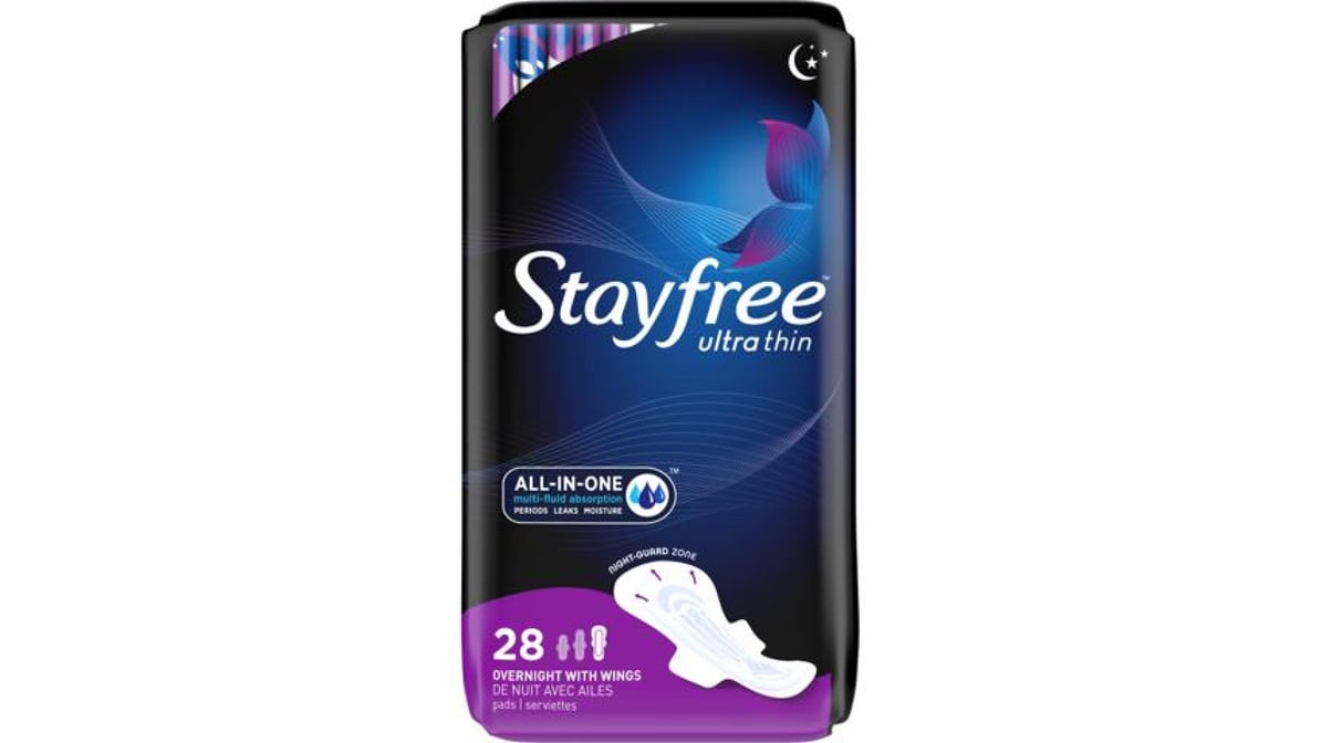 Stayfree Ultra Thin Pads, Overnight with Wings - 28 pads