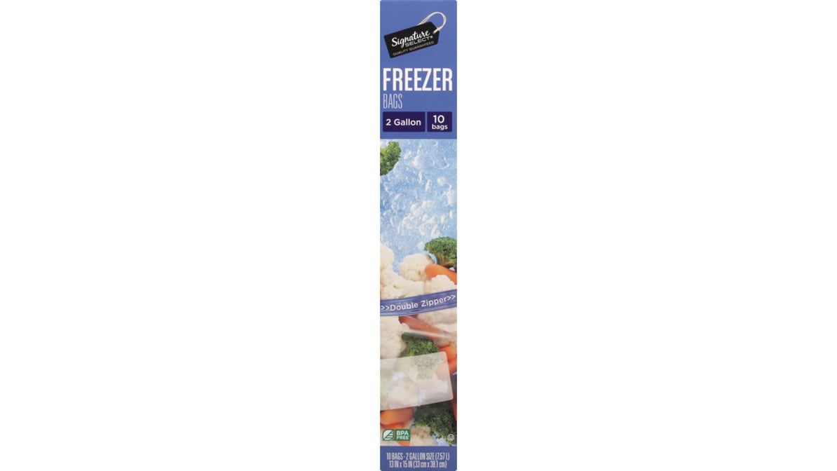 Signature SELECT Bags Freezer Extra Large Double Zipper 2 Gallon - 10 Count  - ACME Markets