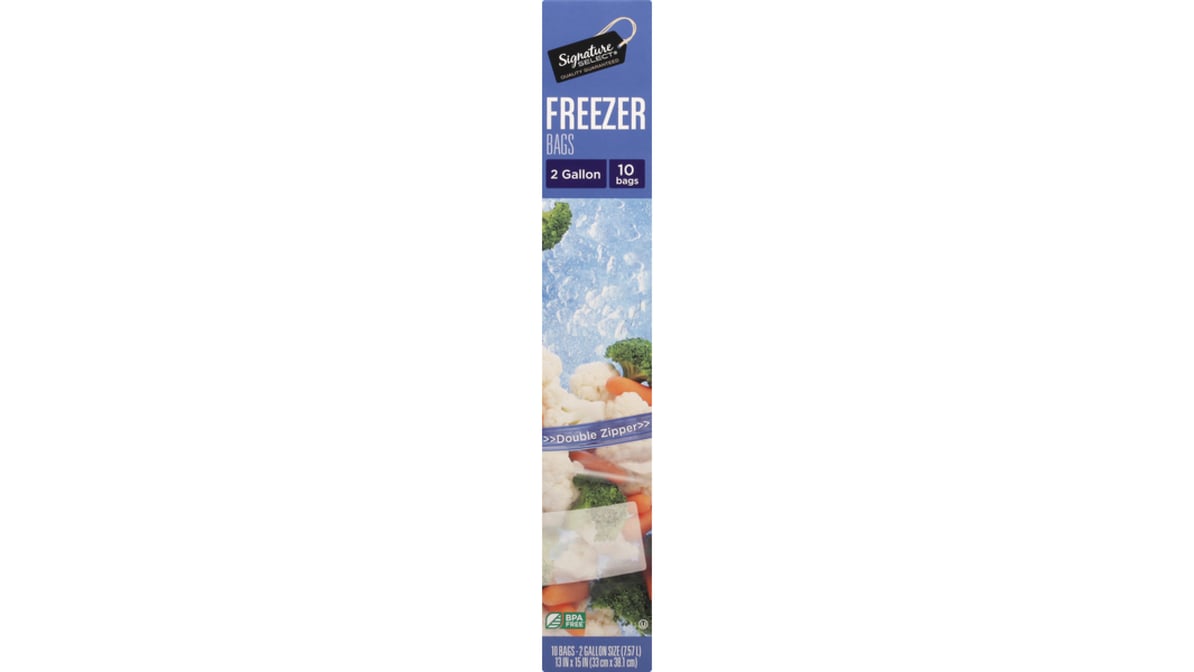 Signature SELECT Bags Freezer Extra Large Double Zipper 2 Gallon - 10 Count  - Shaw's