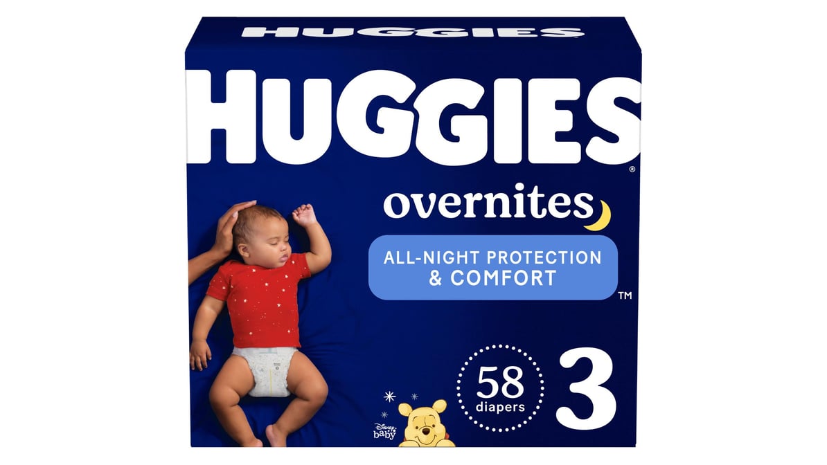 Huggies Overnites Nighttime Baby Diapers, Size 3 (16-28 lbs), 58 Ct