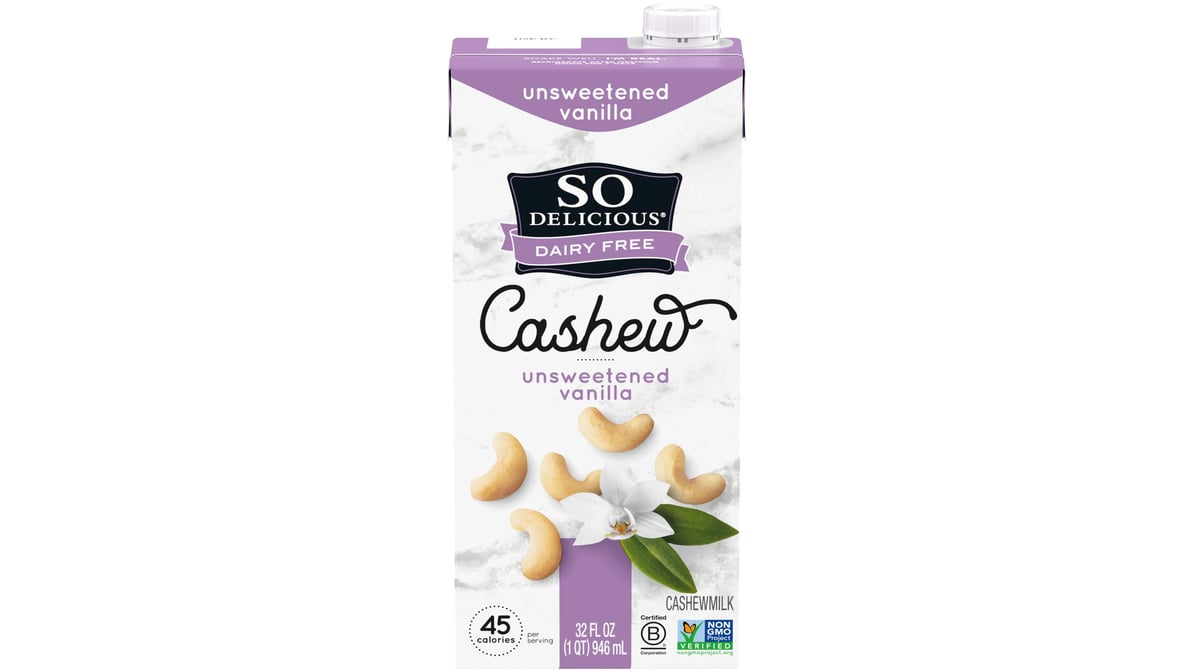 So Delicious Dairy Free Cashew Milk Unsweetened Vanilla (1 qt) | Delivery  Near Me - Doordash