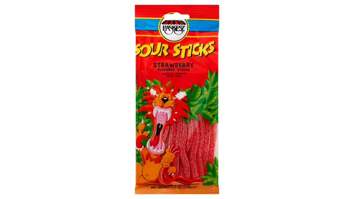 paskesz sour sticks strawberry 3.5 oz.
