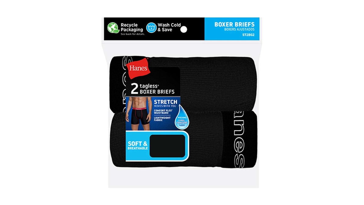 Hanes Tagless Black Boxer Briefs (2 ct) (Medium) | Delivery Near Me -  Doordash