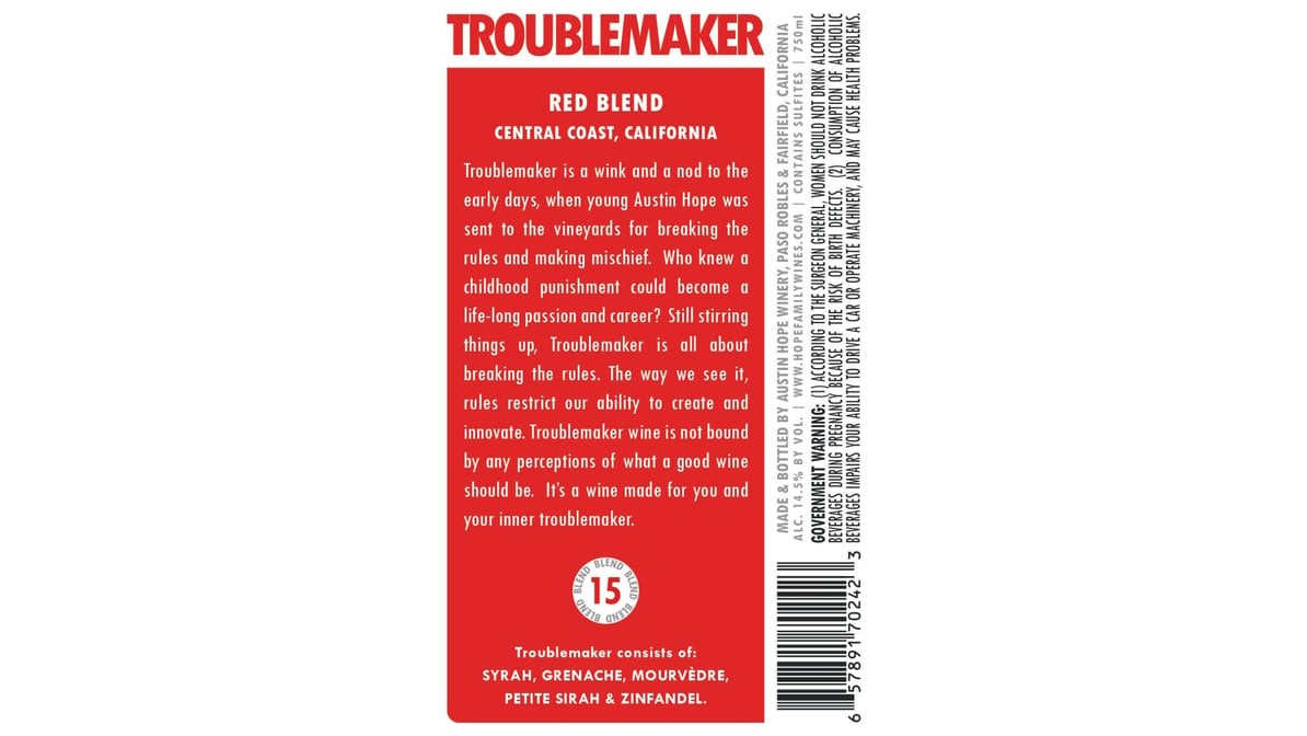 Austin Troublemaker, Blend 2, Paso Robles, California - 750 ml