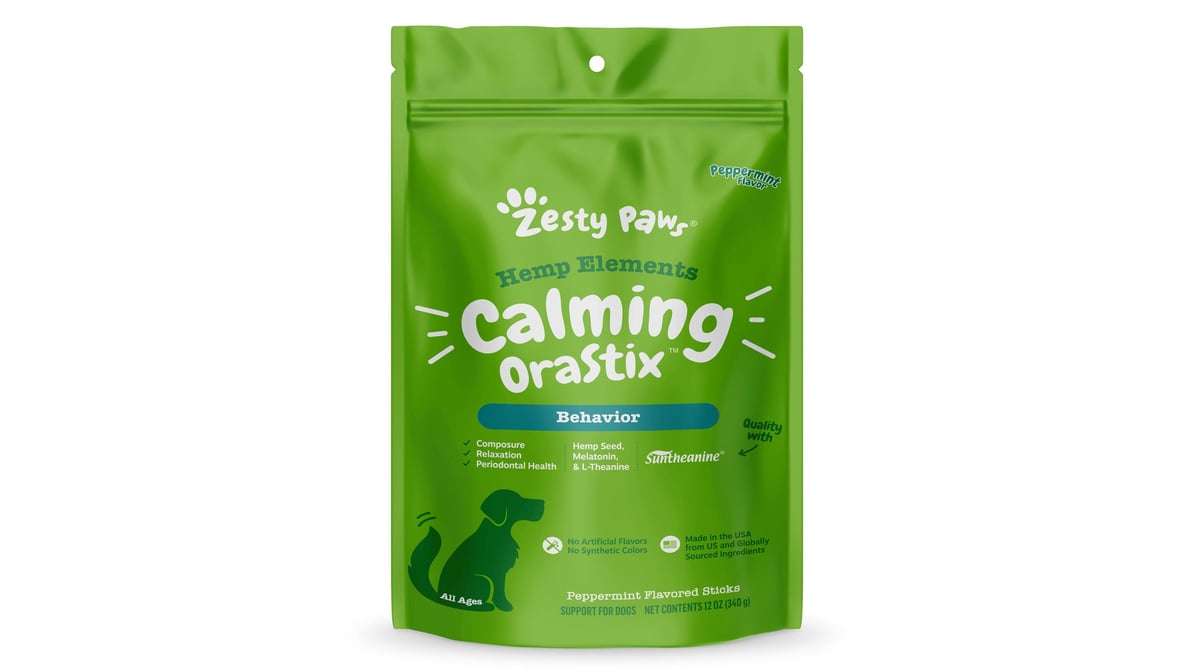 Zesty Paws Hemp Elements Calming OraStix for Dogs - Peppermint Flavor - 12  oz