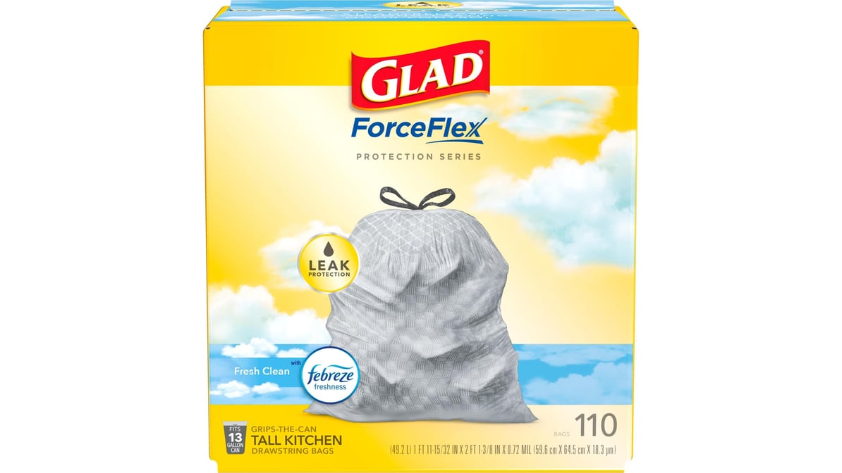 Glad OdorShield Tall Kitchen Drawstring Trash Bags, Febreze Fresh Clean