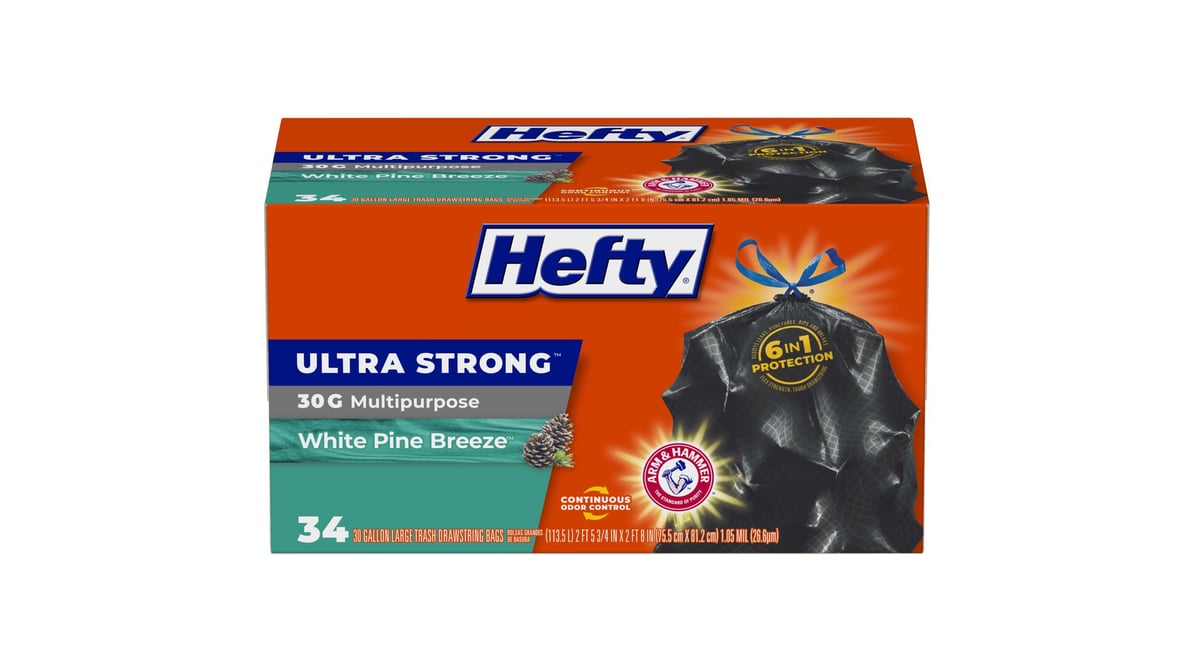 Hefty Ultra Strong White Pine Breeze Large Drawstring Trash Bags 30 Gallon  - Black - 34ct : Target