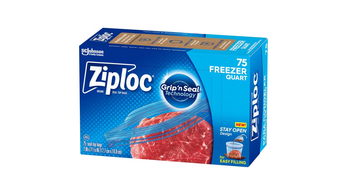 Ziploc Brand Freezer Bags with New Stay Open Design, Quart, 75, Patented  Stand-up Bottom, Easy to Fill Freezer Bag, Unloc a Free Set of Hands in the  Kitchen, Microwave Safe, BPA Free