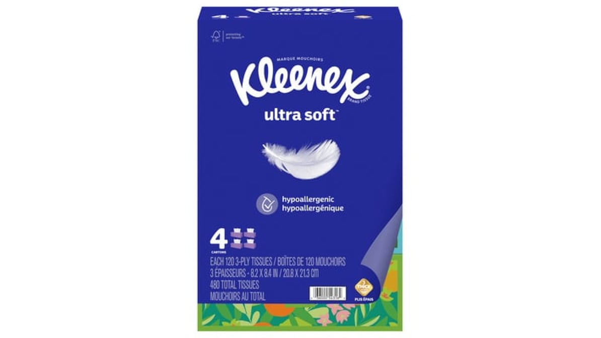 Kleenex Tissues, Ultra Soft, 3-Ply - 120 tissues