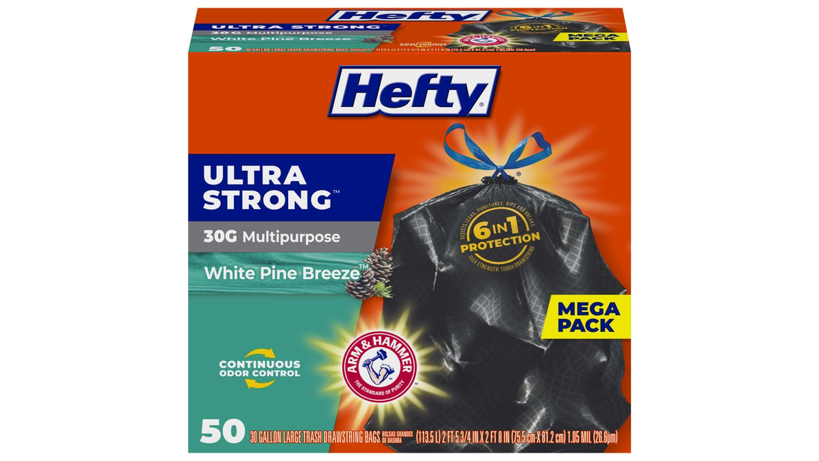 Hefty 30 gal Ultra Strong Multipurpose Large Trash Bags White Pine Breeze  Scent (50 ct)