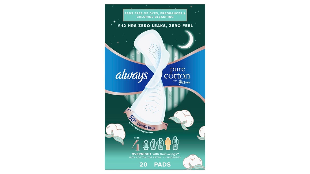 Always Pure Cotton with FlexFoam, Overnight - Size 5