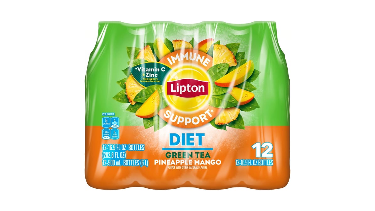 Lipton Green Tea Diet Pineapple Mango 16.9 Oz Bottles 12 pack