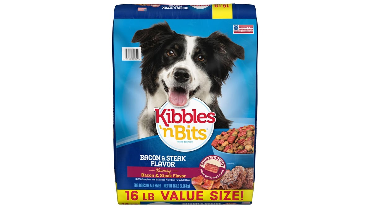 Kibbles n Bits Savory Bacon Steak Flavor Dog Food 16 lb