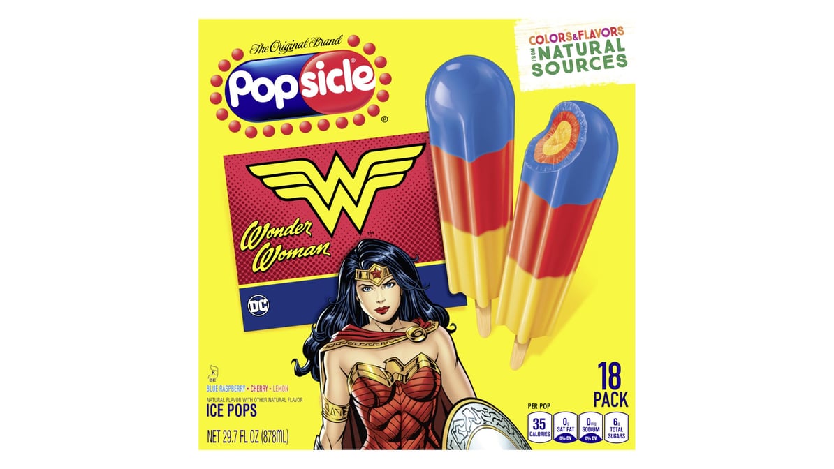 Popsicle DC Wonder Woman Blue Raspberry, Cherry, and Lemon Ice Pops (18 ct)  | Delivery Near Me - Doordash