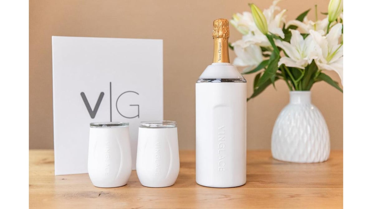 Vinglace Wine Bottle Insulator & Stemless Glasses White Gift Set