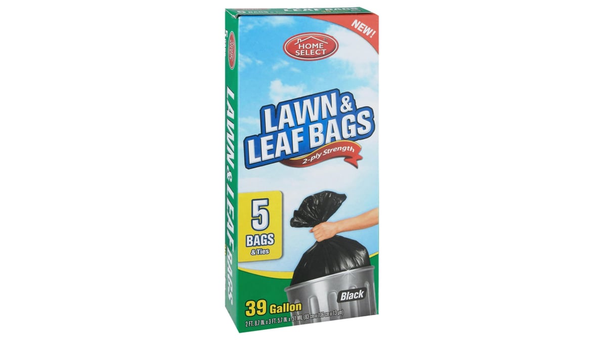 Home Select Bags & Ties, Lawn & Leaf, 2-Ply Strength, 39 Gallon, Black - 5 bags