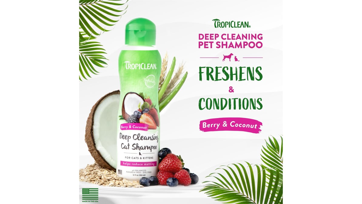 TropiClean Berry & Coconut Deep Cleansing Cat Shampoo (12 fl oz ...