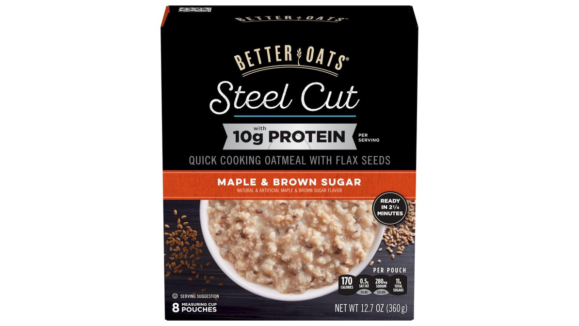 Better Oats Steel Cut Instant Oatmeal Maple and Brown Sugar with Flax Seeds  (8 ct) Delivery - DoorDash