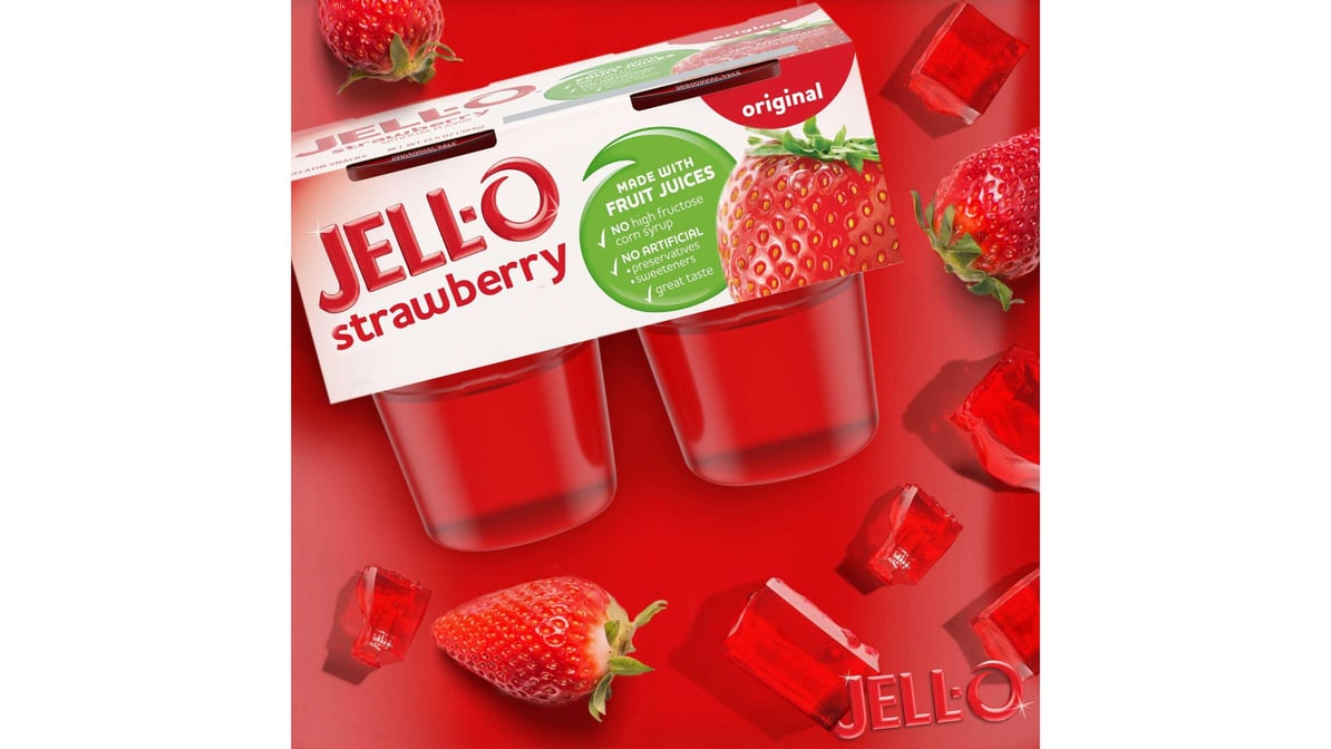 Jell-O Original Strawberry Jello Cups Gelatin Snack, 4 ct - Food 4