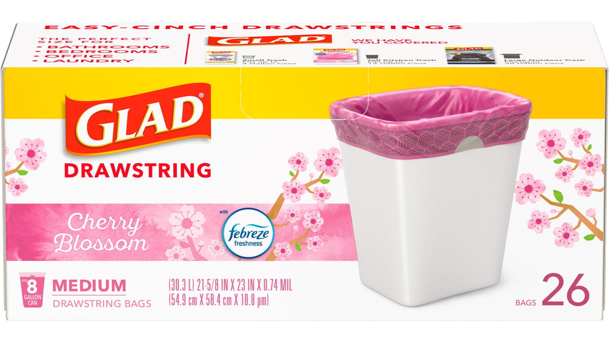Glad OdorShield Cherry Blossom Medium 8 gal Drawstring Trash Bags (26 ct)  Delivery - DoorDash