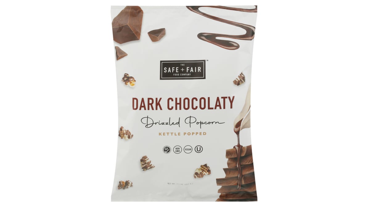 Dark Chocolate Drizzled Popcorn Two Pack, Safe + Fair
