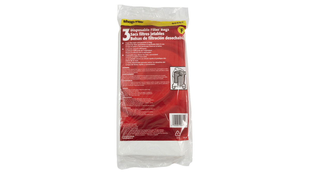 Shop Vac Filter Bags, Disposable, Medium Filtration - 3 bags