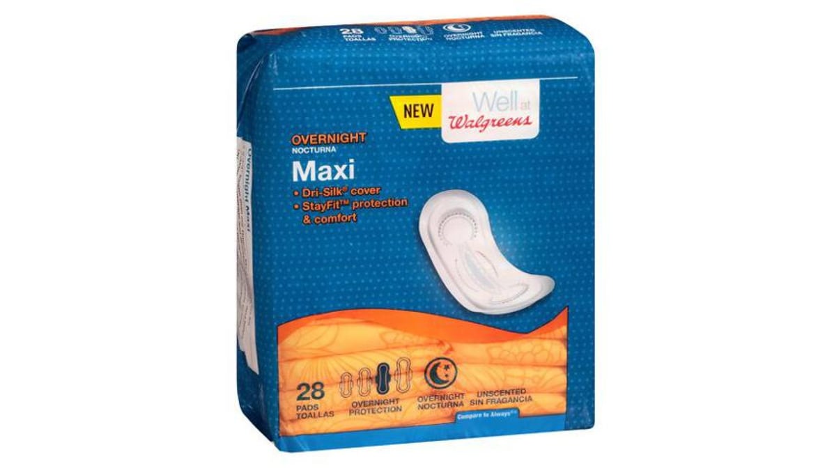 Walgreens Dri-Silk Stay Fit Wingless Overnight Maxi Pads (28 ct