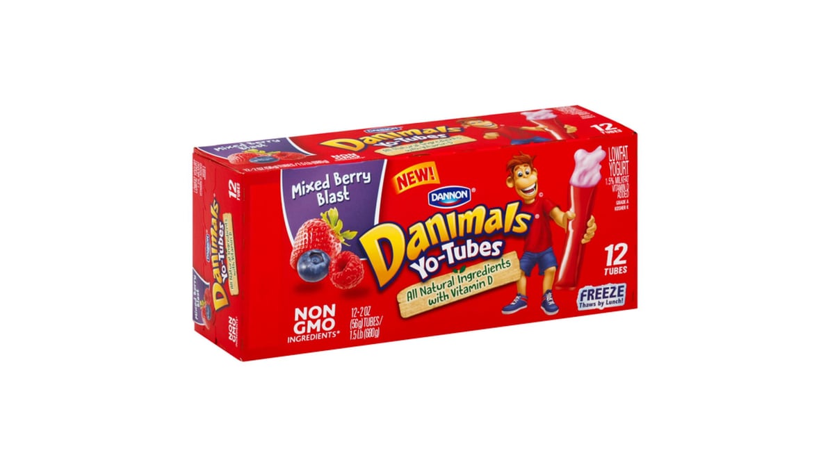 Danimals Lowfat Yogurt Tubes Mixed Berry Blast (12 ct) | Delivery Near Me -  Doordash