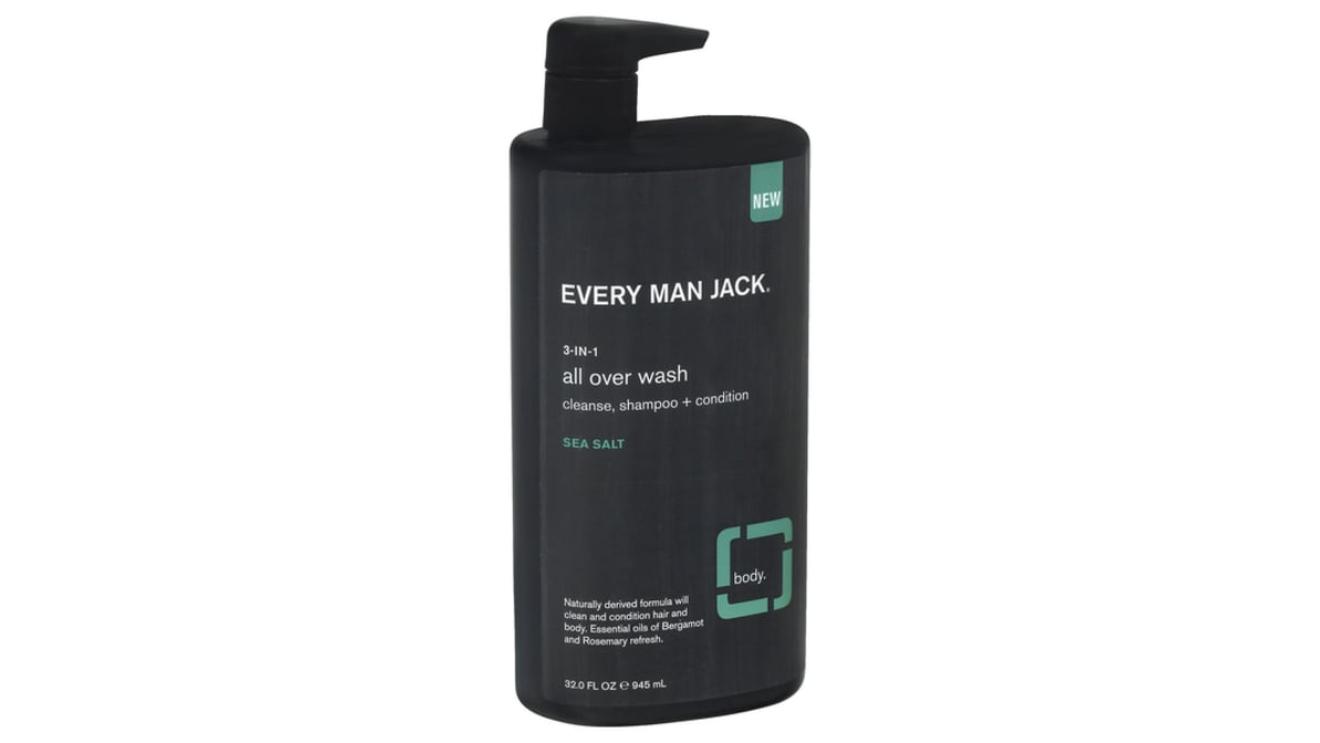 Every Man Jack Sea Salt Hydrating Men's 3-in-1 All Over Wash - Body Wash,  Shampoo And Conditioner - 32 Fl Oz : Target