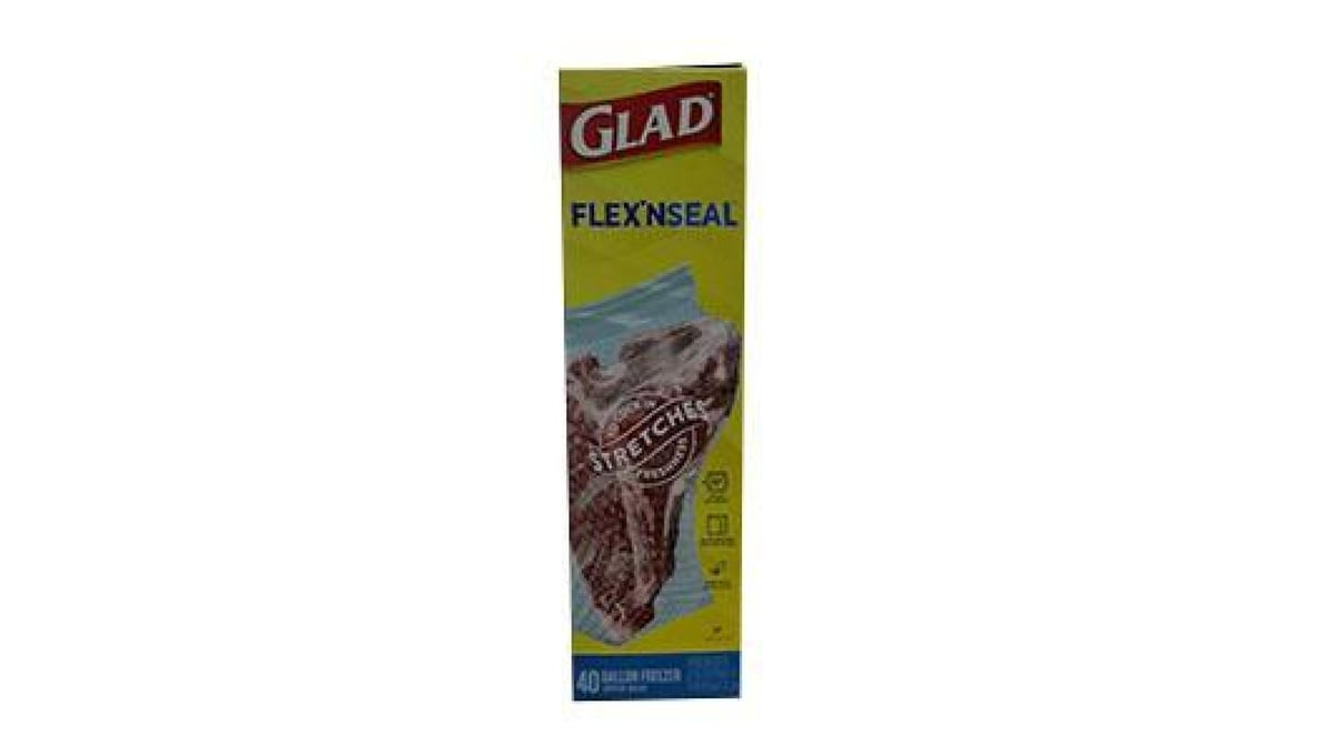 Glad Flex'n Seal Zipper Gallon Freezer Bag, 40 Count 