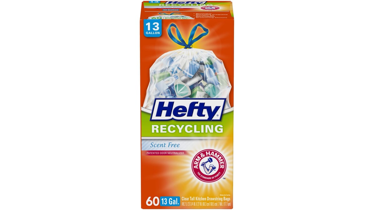 Hefty Recycling Trash Bags, Clear, 13 Gallon, 60 Count