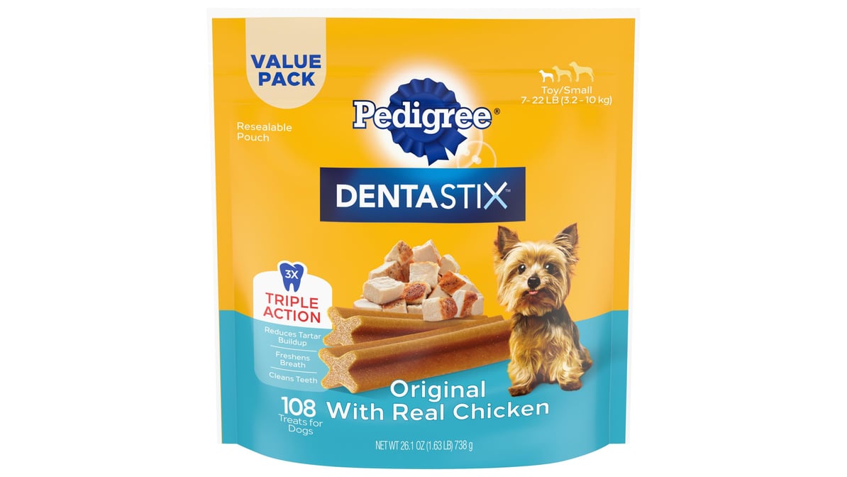 Pedigree Dentastix Treats for Dogs, Original with Real Chicken, Toy/Small, Value Pack - 108 treats, 26.1 oz