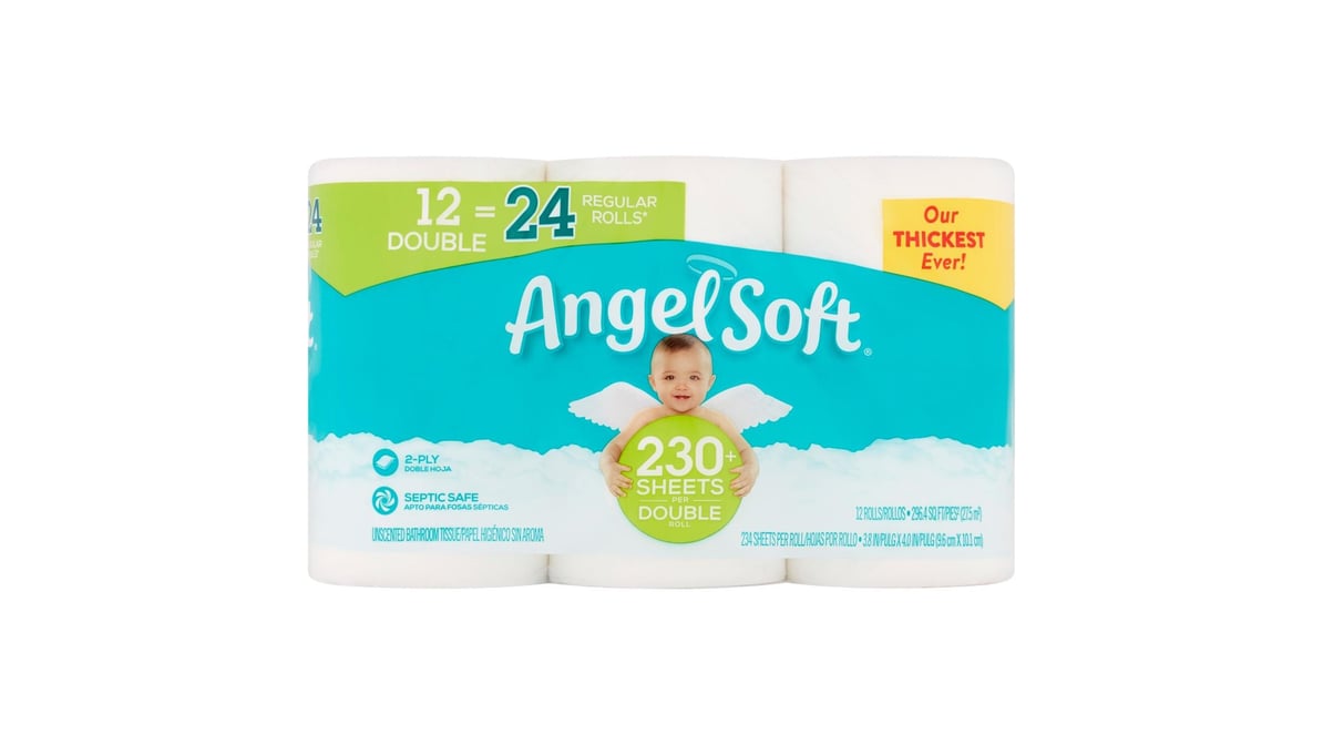 Angel Soft Bathroom Tissue, Unscented, Double Roll, 2-Ply - 12 rolls