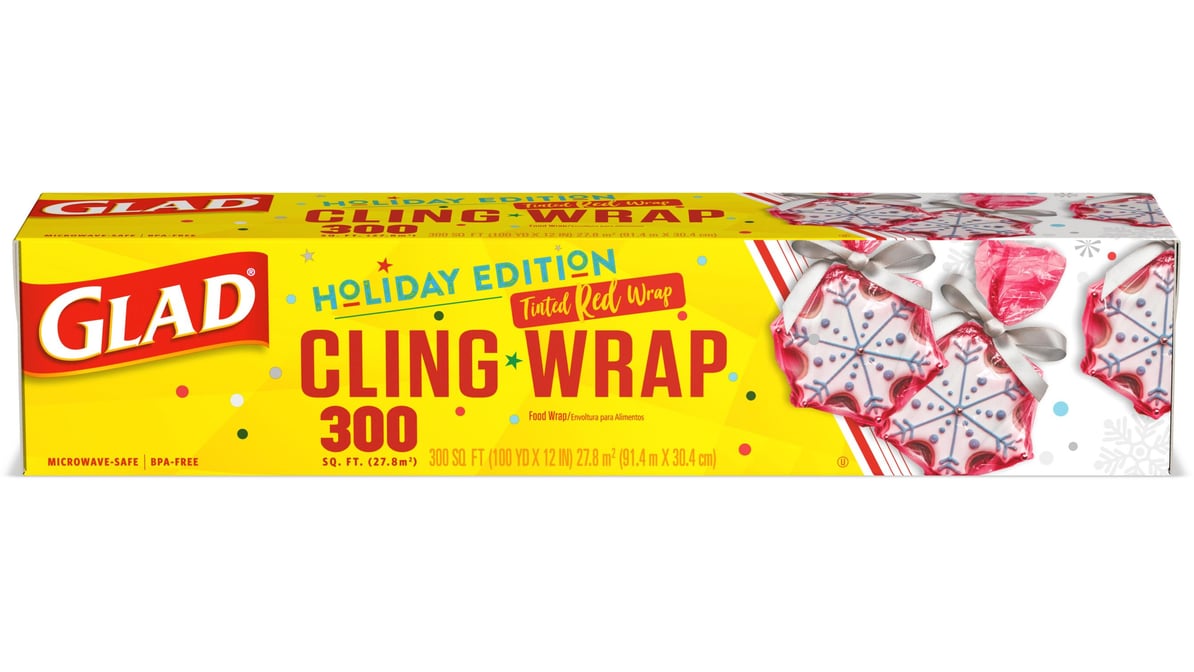  Glad Holiday Red ClingWrap Plastic Wrap 300 sq ft Roll