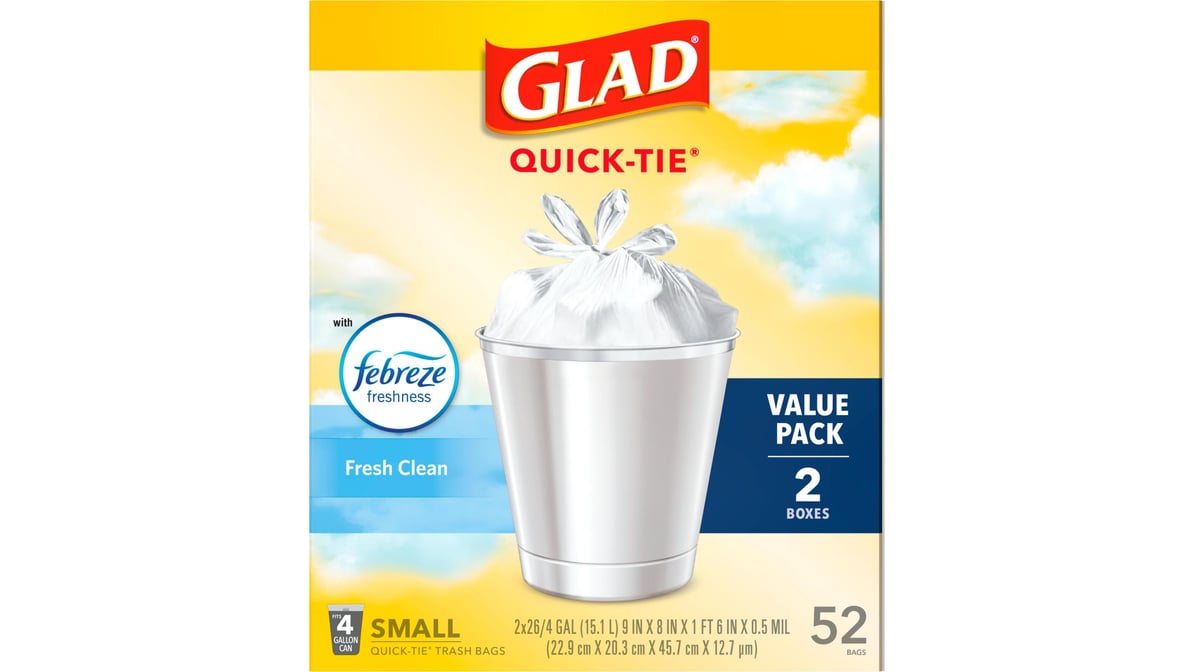 Glad Small Quick-Tie 4 Gallon Trash Bag Value Pack (52 ct) Delivery -  DoorDash