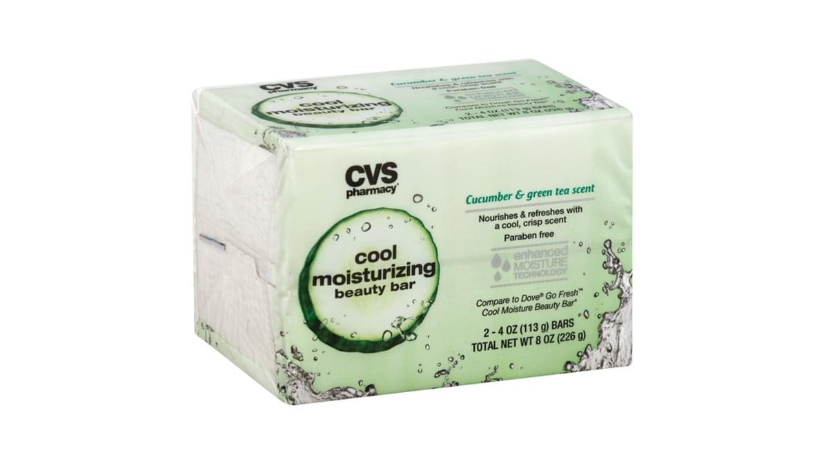 CVS Cool Moisturizing Beauty Bar Soaps Cucumber & Green Tea Scent (4 oz x 2  ct) | Delivery Near Me - Doordash