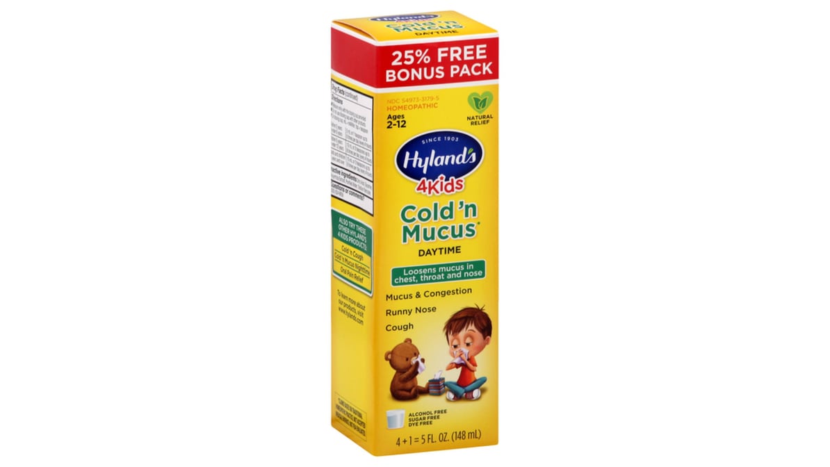 Hyland's Daytime Cold 'n Mucus Syrup for Kids Ages 2-12 Bonus Pack (5 ...