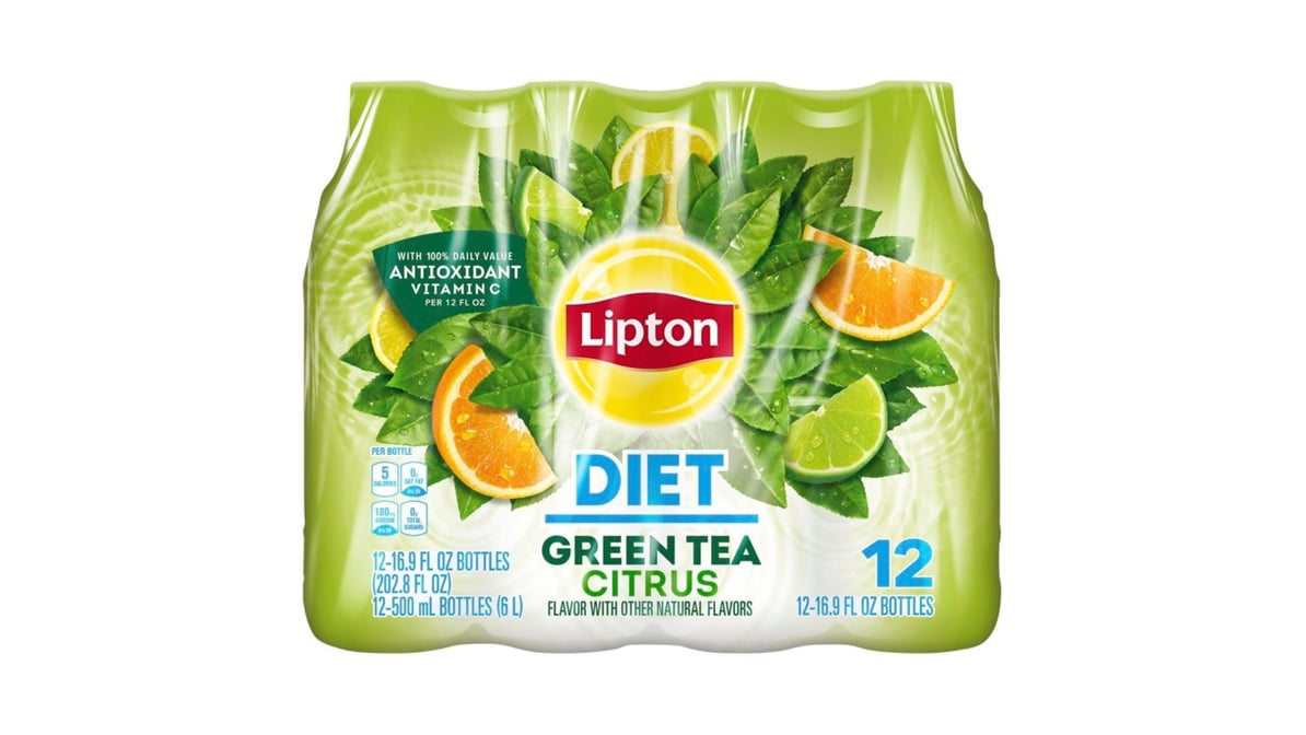 Lipton Iced Green Tea, Citrus Bottle Tea Drink, 16.9 fl oz, 12 Bottles