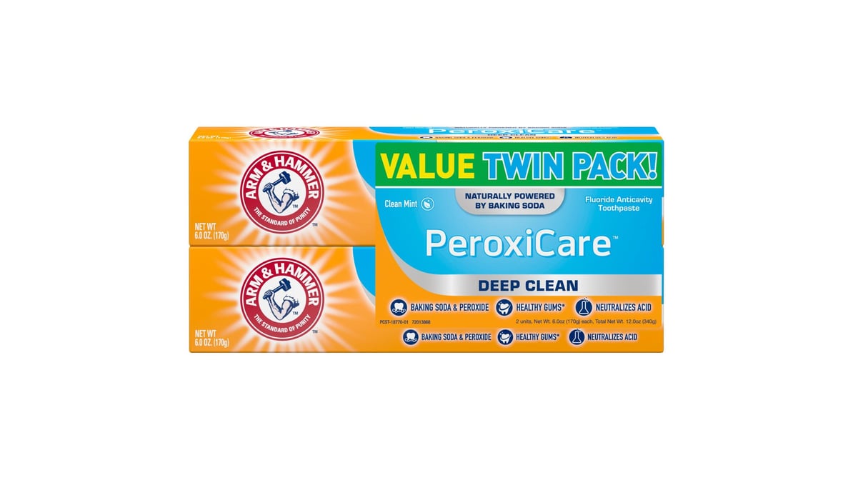 Arm & Hammer Clean Mint PeroxiCare Deep Clean Fluoride Toothpaste Twin ...