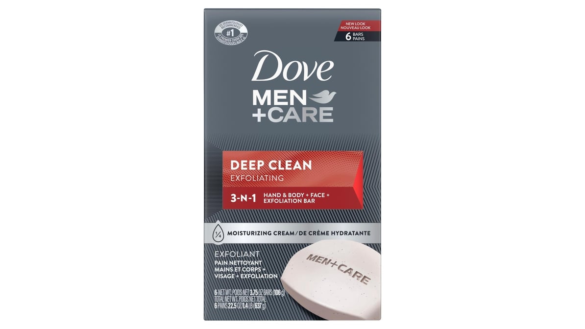 Dove Men+Care Body Soap and Face Bar Deep Clean 3.75 oz 6 Bars