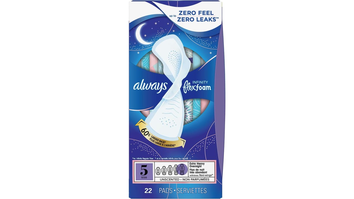 Always Infinity Flex Foam Extra Heavy Absorbency Overnight Pads Unscented  Size 5 (22 ct)