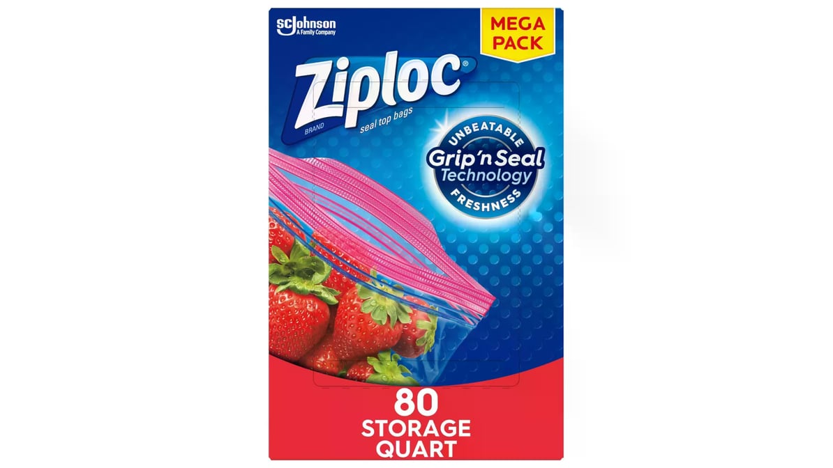Ziploc Storage Bags, Quart - 80 count