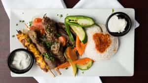 Order Meat Kabob Combo food online from Aladdins Cafe store, Kansas City on bringmethat.com