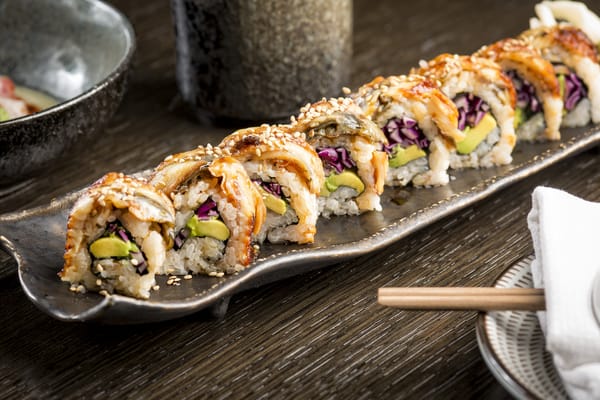 Premium Photo  Spicy salmon roll. set sushi roll.
