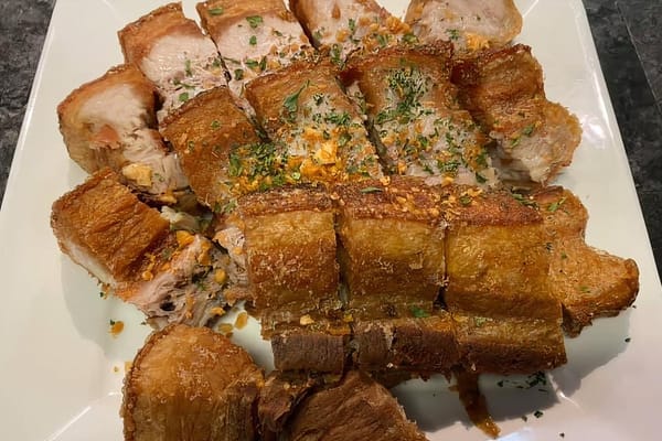 Fried Shanghai rolls, and our crispy deep fried pork belly (Lechon