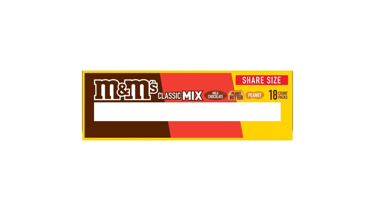 M&M'S Classic Mix Chocolate Candy Share Size Pack, 2.5 oz (18