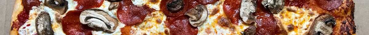 Pepperoni, mushroom & garlic w/ Fresh Mozzarella 