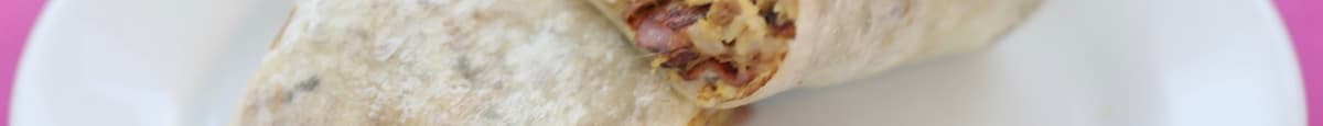 4. Breakfast Burrito Stuffed with 3 Eggs, Hash Brown, Ham, Bacon, Sausage & Cheese