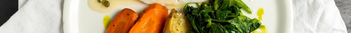 Sole Piccata with Lemon, Capers & White Wine Sauce with Potatoes & Vegetables